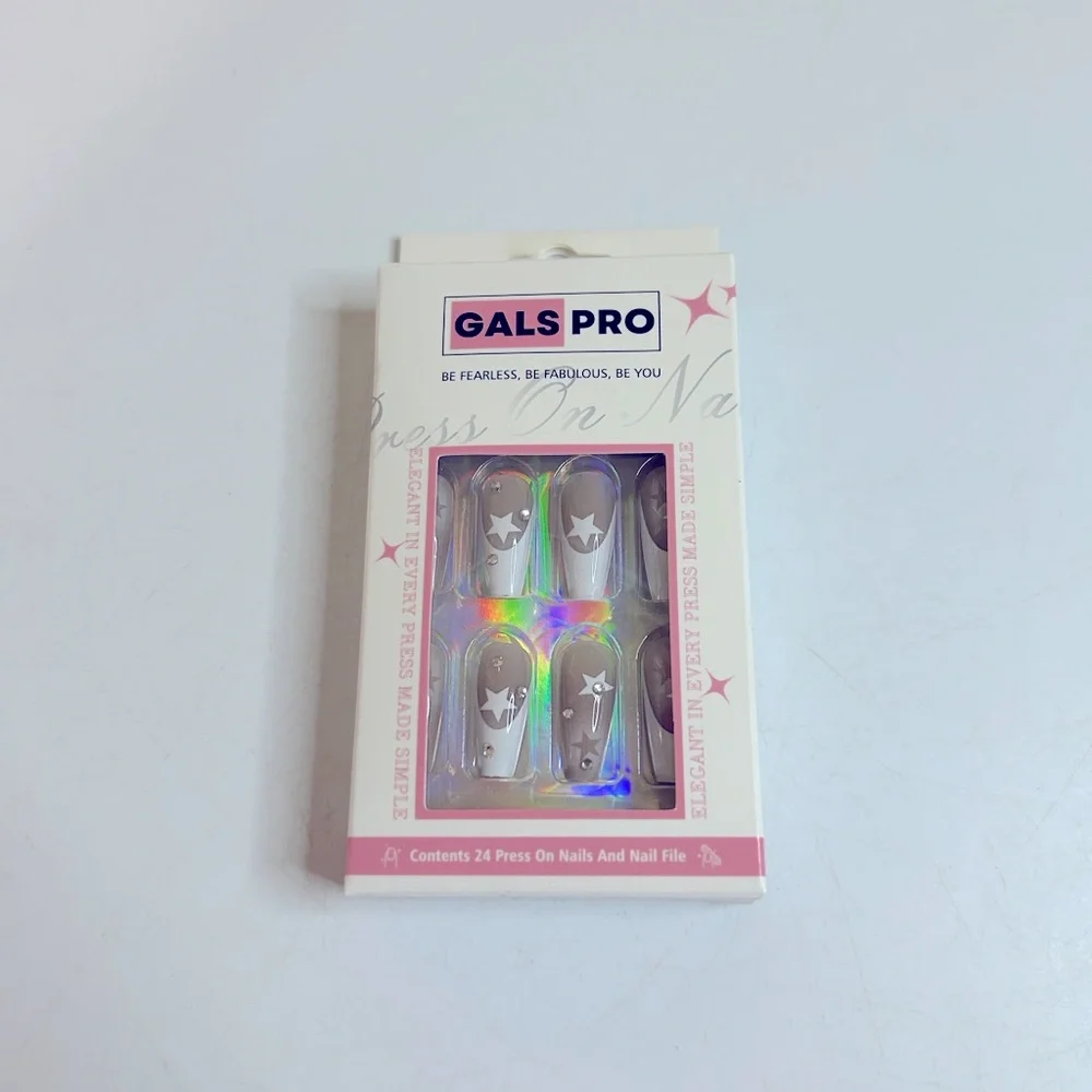 Dazzling Starry French Tip Medium Coffin Press-On Nails